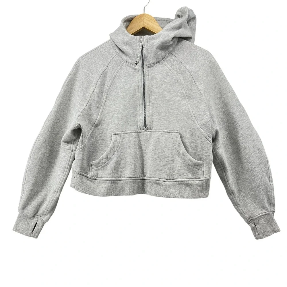 Lululemon Scuba Oversized Half Zip Hoodie Light Grey Cropped Thumbholes Sz XS/S - Picture 3 of 9
